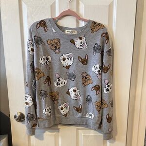 Wound Up Gray Sweater with Dog Print